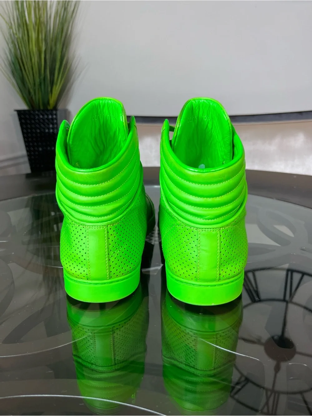 GUCCI Coda Giallo Fluo Neón Green High Top Sneakers Size 14.5